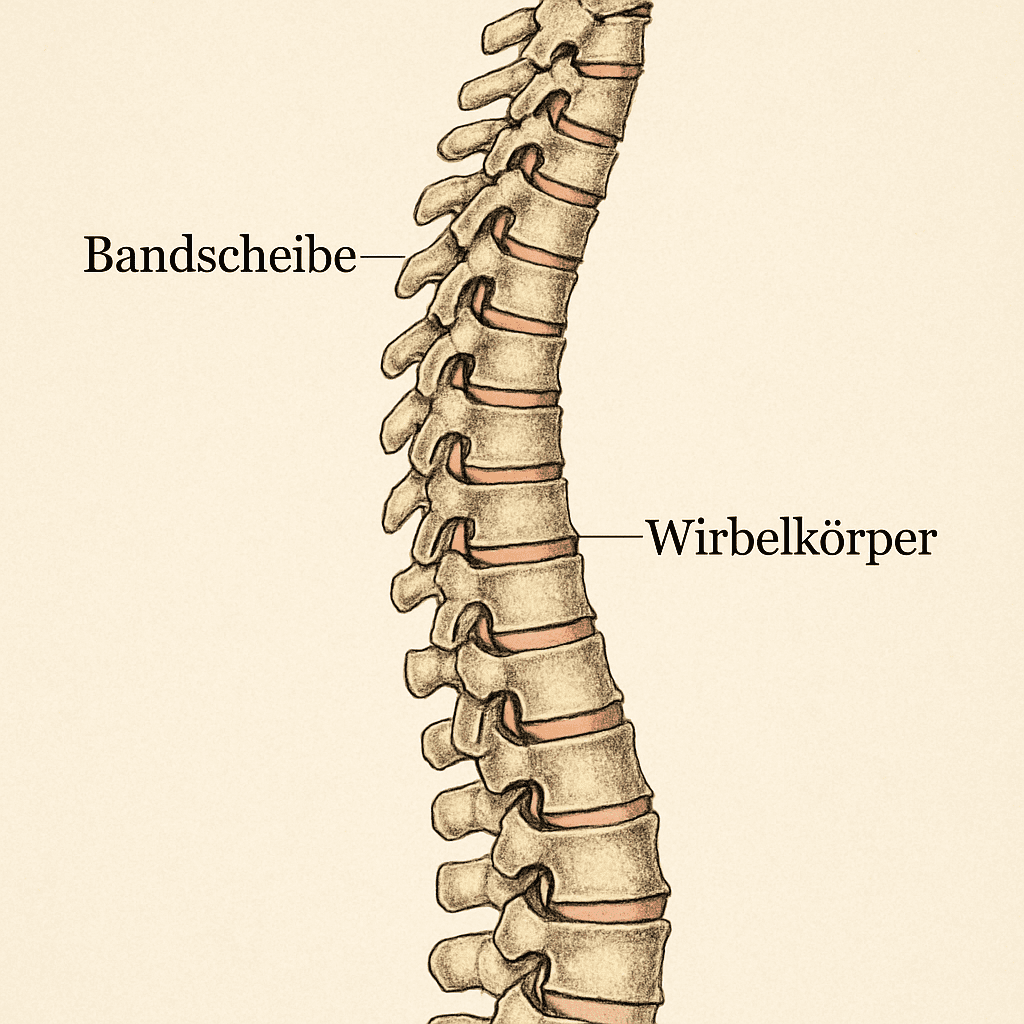 Anatomische Darstellung der menschlichen Wirbelsäule mit Bandscheiben und Wirbelkörpern
