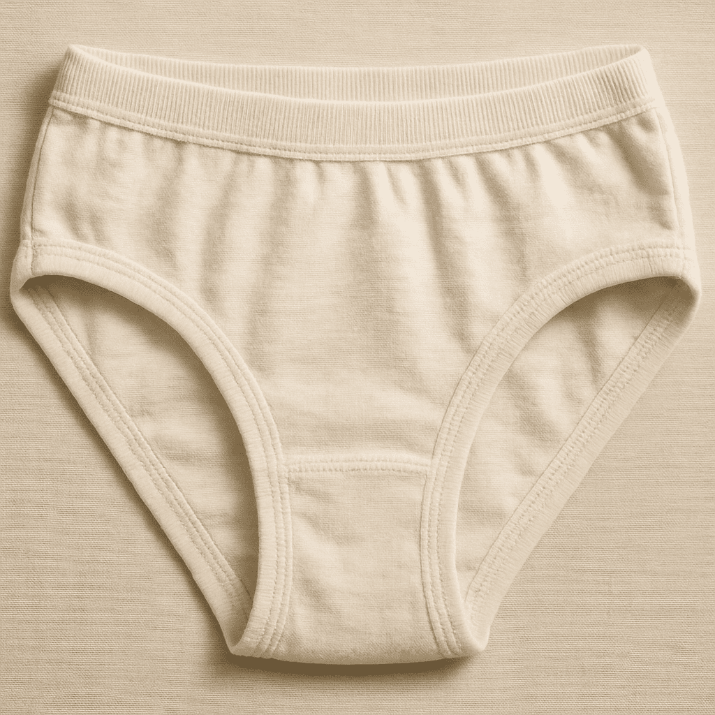 A close-up of a pair of simple cotton underwear, symbolizing healthy clothing choices.