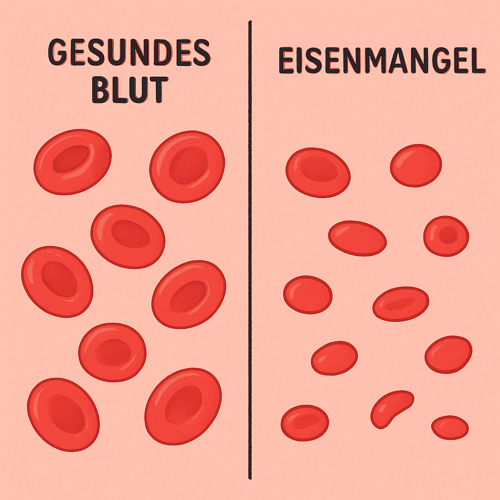 Grafische Darstellung der roten Blutkörperchen, die den Unterschied zwischen gesundem Blut und Eisenmangel zeigt
