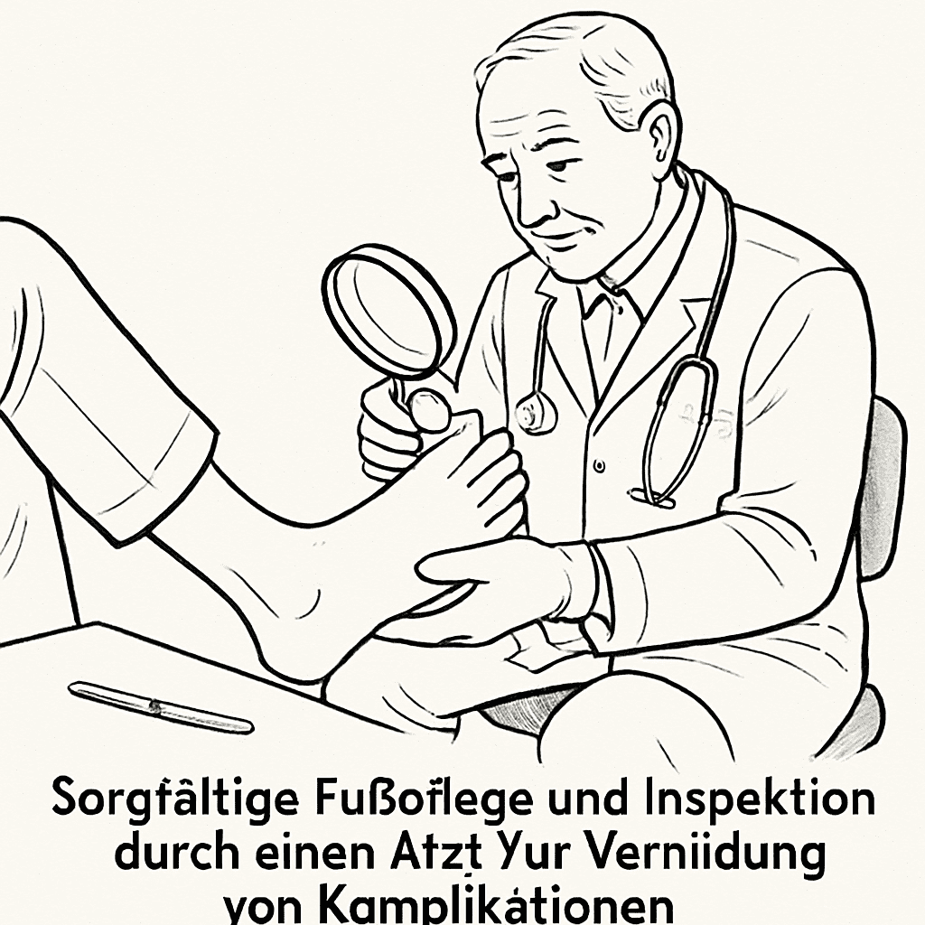 Sorgfältige Fußpflege und Inspektion durch einen Arzt zur Vermeidung von Komplikationen