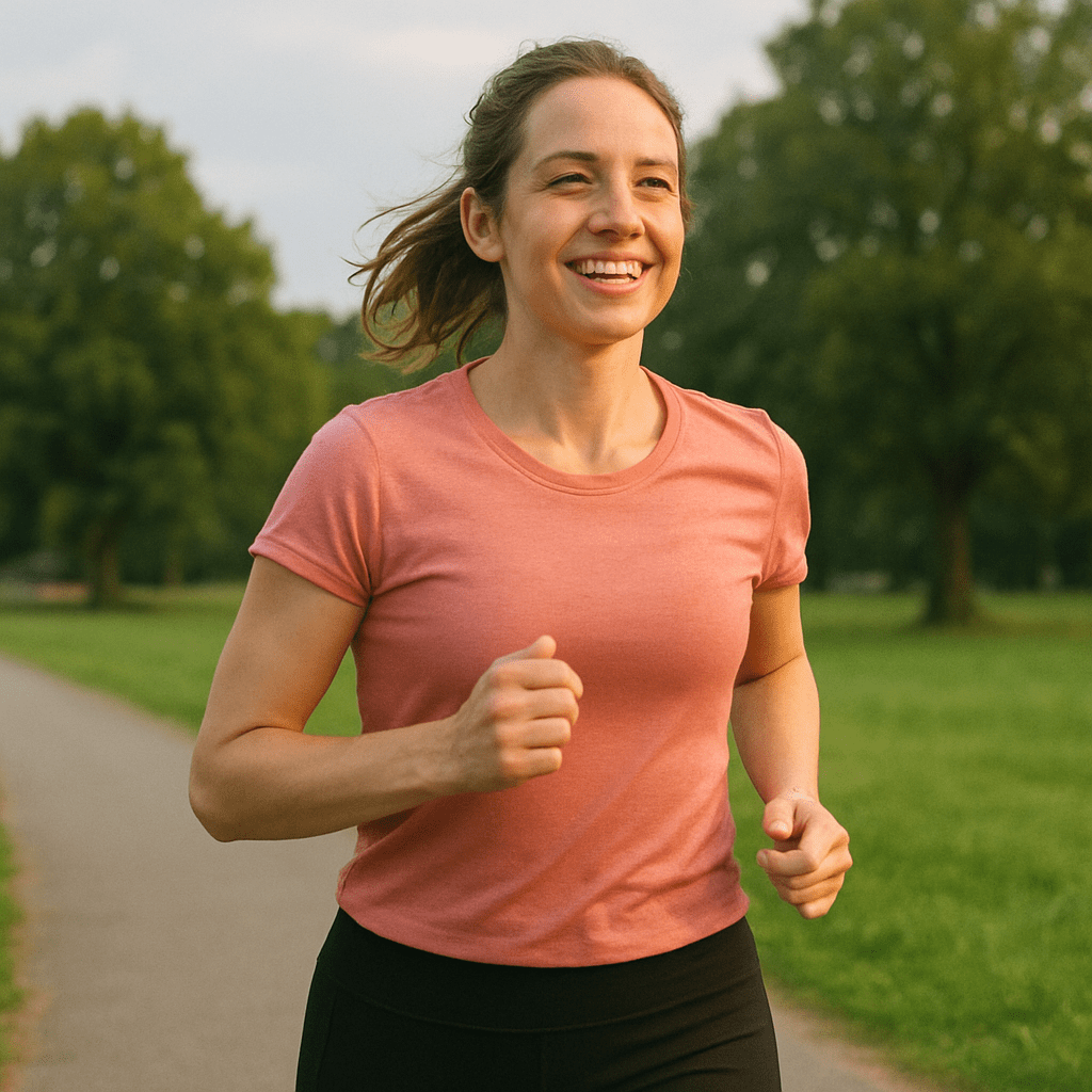 Eine Person, die draußen joggt und einen aktiven, gesunden Lebensstil führt