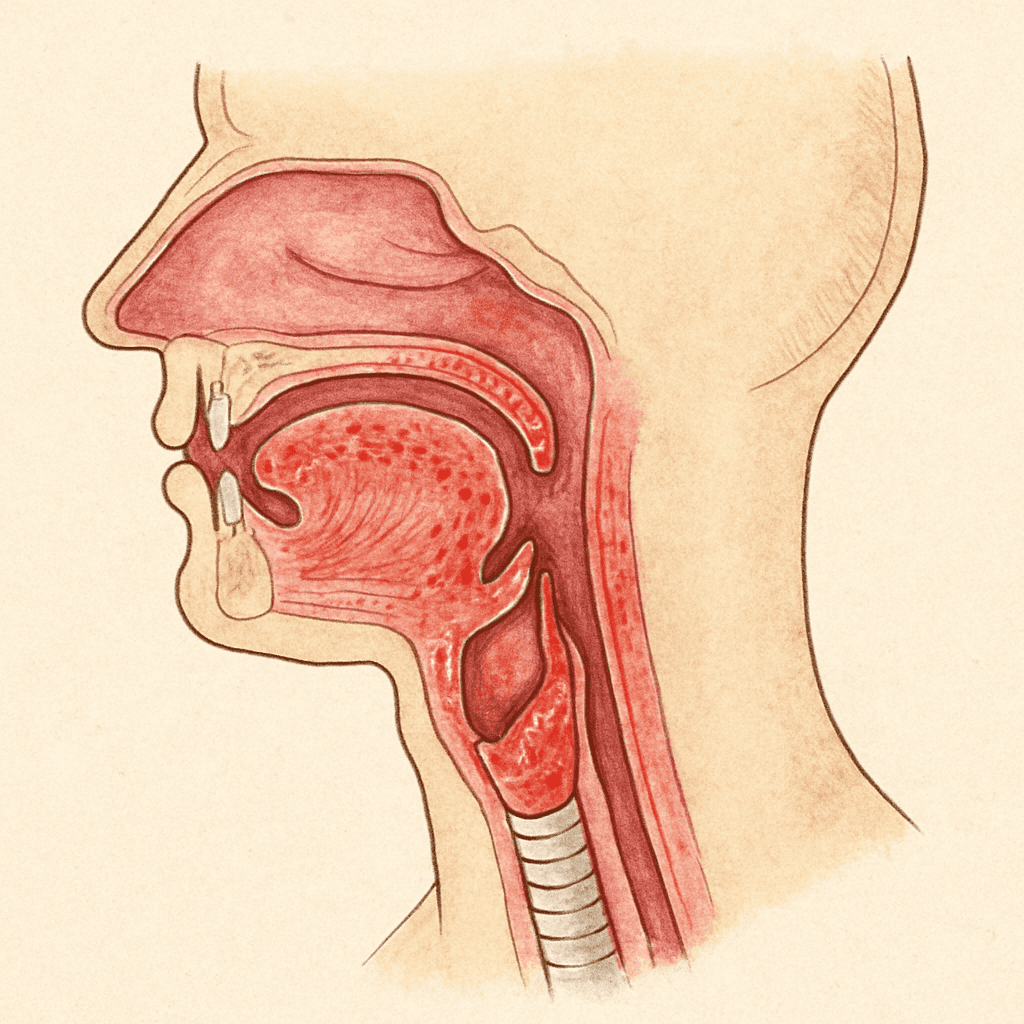 Anatomische Darstellung des Rachenraums und Kehlkopfs bei einer Entzündung