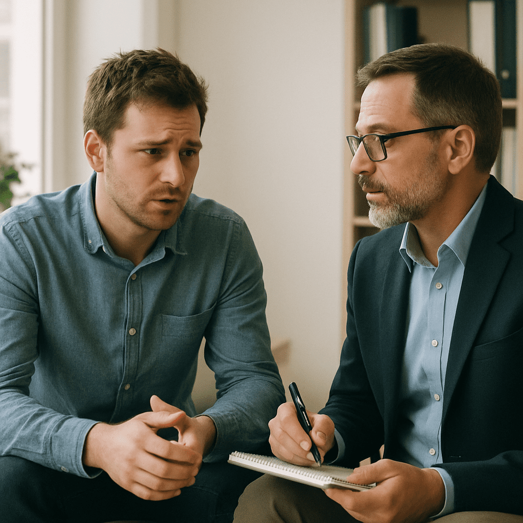 Conversation situation between an employee and a supervisor or therapist